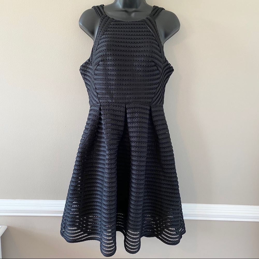 She + Sky Black Lace Halter Top Fit & Flare Dress